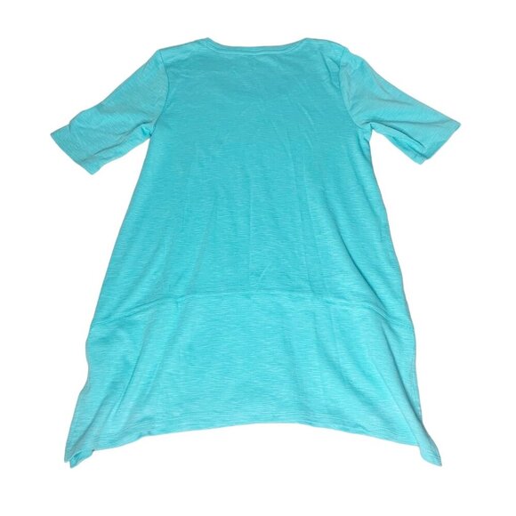 J. Jill Pima Dipped-Hem Tunic Top Short Sleeve Blue Pima Cotton Side Slits Sz S - Picture 2 of 9